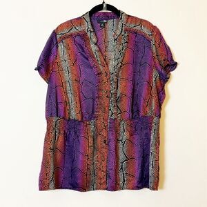 East 5th Satin Snakeskin Stripe Blouse Multicolor Bold Print, Size 1X